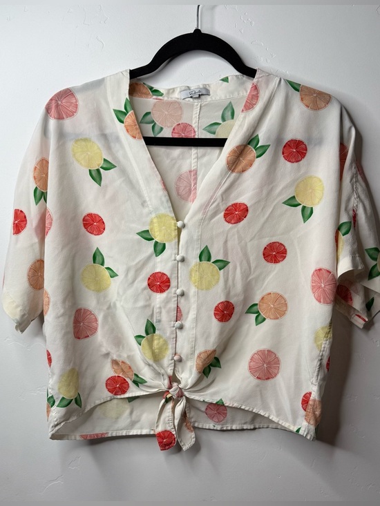 Rails Tops - Rails Silk Blouse Women Fruit Print Button Up White Top XS